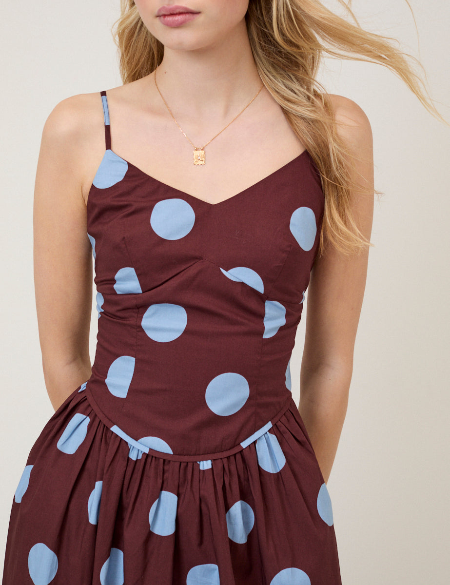 Brown Polka Dot Renley Midi Dress