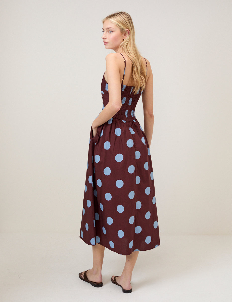 Brown Polka Dot Renley Midi Dress