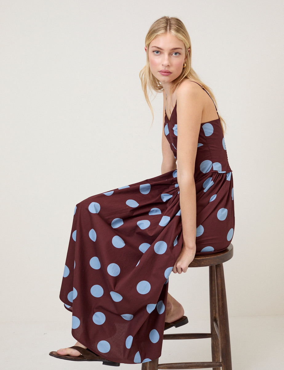 Brown Polka Dot Renley Midi Dress