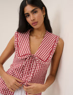 Red Gingham Peter Pan Collar Blouse