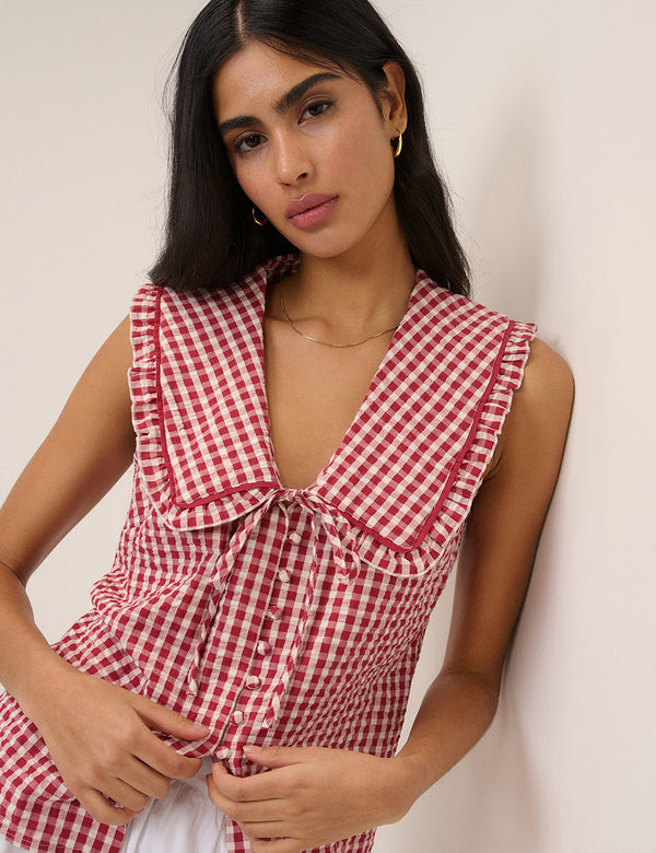 Red Gingham Peter Pan Collar Top
