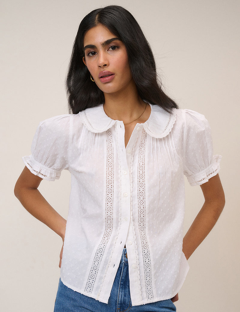White Broderie Anglaise Peter Pan Collar Blouse