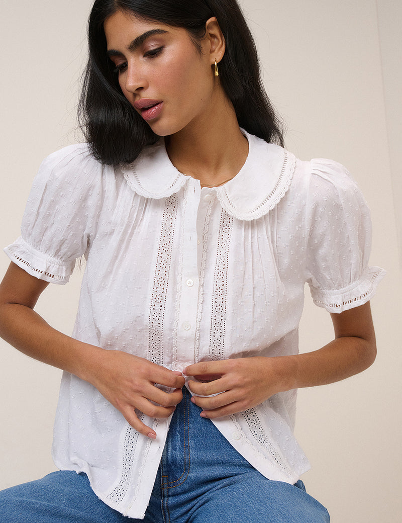 White Broderie Anglaise Peter Pan Collar Blouse