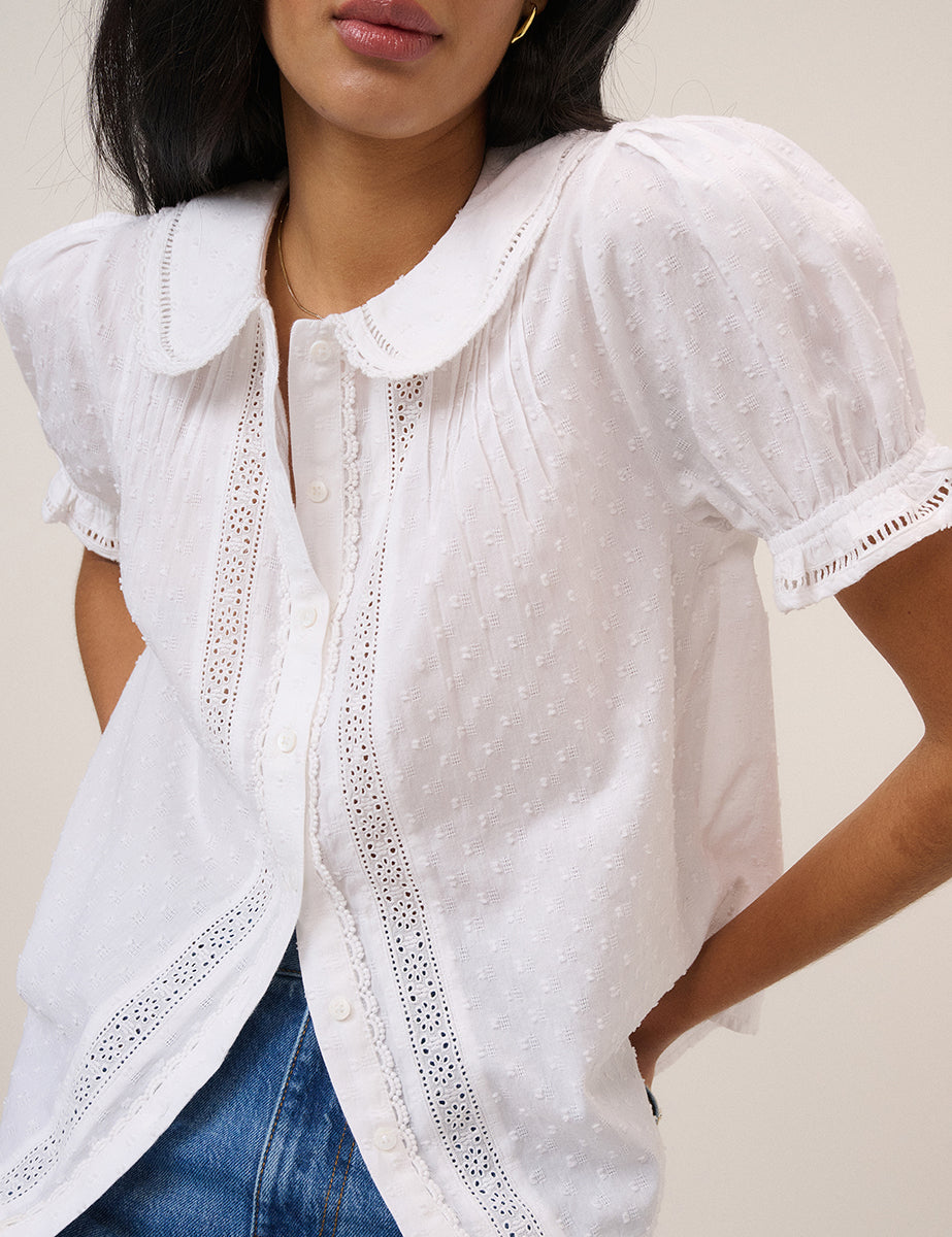 White Broderie Anglaise Peter Pan Collar Blouse