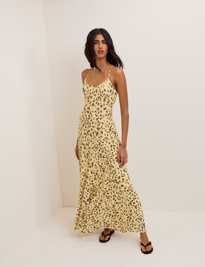 Butter Yellow Leopard Print Kiki Maxi Dress