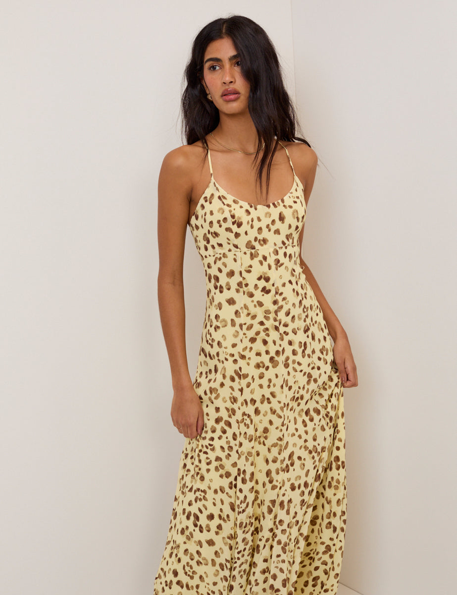 Butter Yellow Leopard Print Kiki Midi Dress