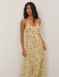 Butter Yellow Leopard Print Kiki Midi Dress