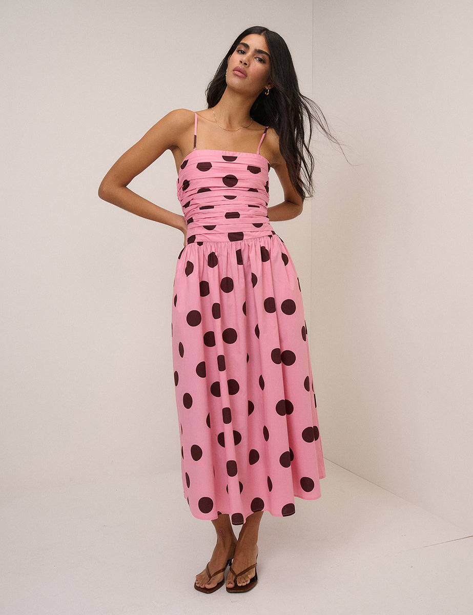 Pink Polka Dot Bandeau Alice Midi Dress