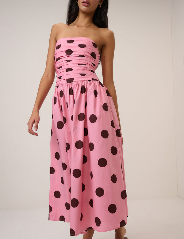 Pink Polka Dot Bandeau Alice Midi Dress
