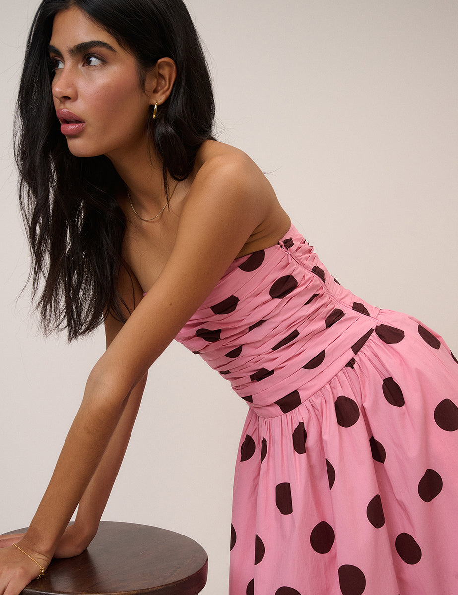 Pink Polka Dot Bandeau Alice Midi Dress