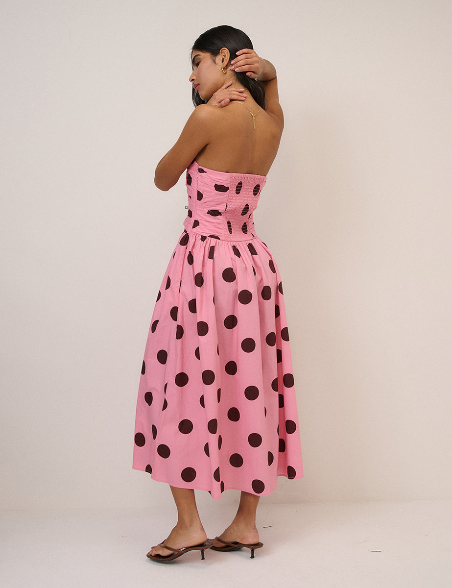 Pink Polka Dot Bandeau Alice Midi Dress