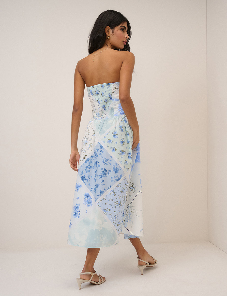 Blue Floral Bandeau Alice Midi Dress Blue Floral Bandeau Alice Midi Dress