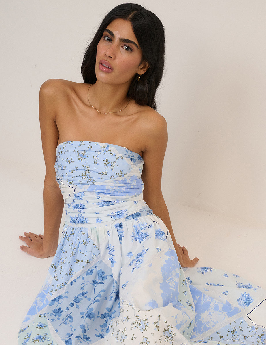 Blue Floral Bandeau Alice Midi Dress Blue Floral Bandeau Alice Midi Dress