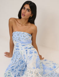 Blue Floral Bandeau Alice Midi Dress