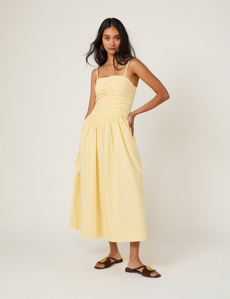Butter Yellow Bandeau Rosalie Midi Dress