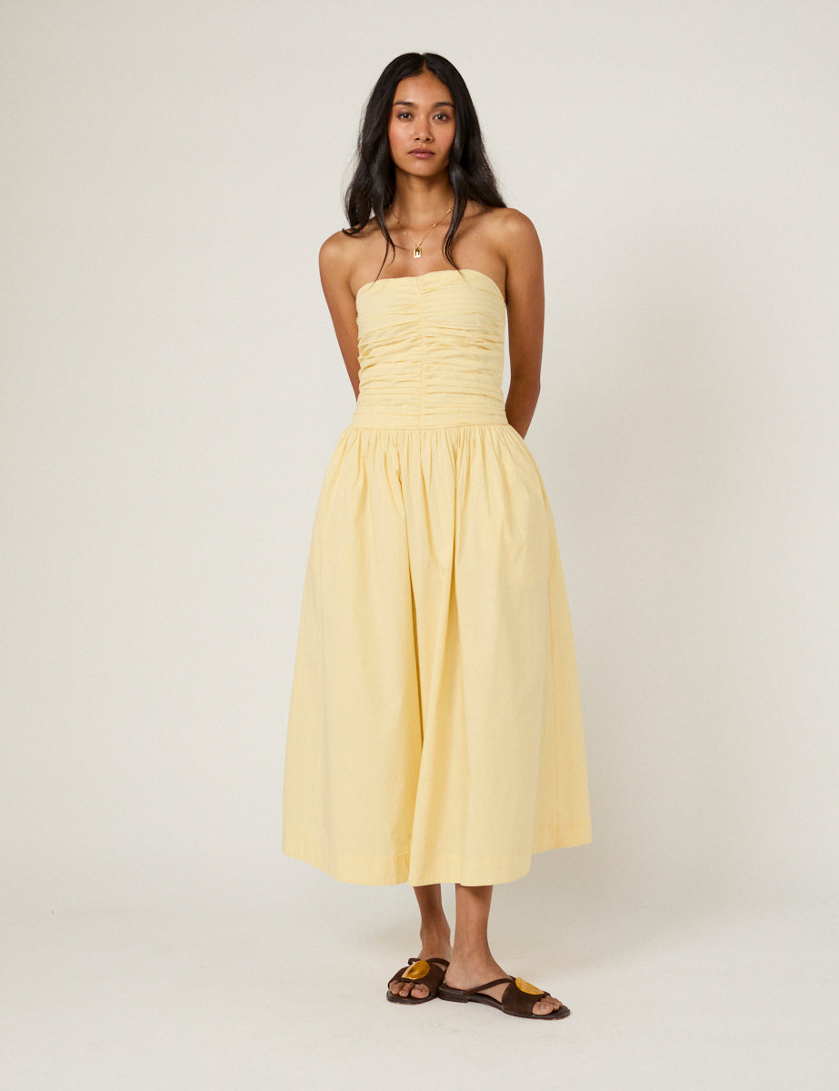 Butter Yellow Bandeau Rosalie Midi Dress