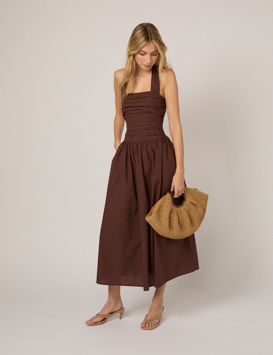Brown Drop Waist Lilah Midi Dress Brown Drop Waist Lilah Midi Dress