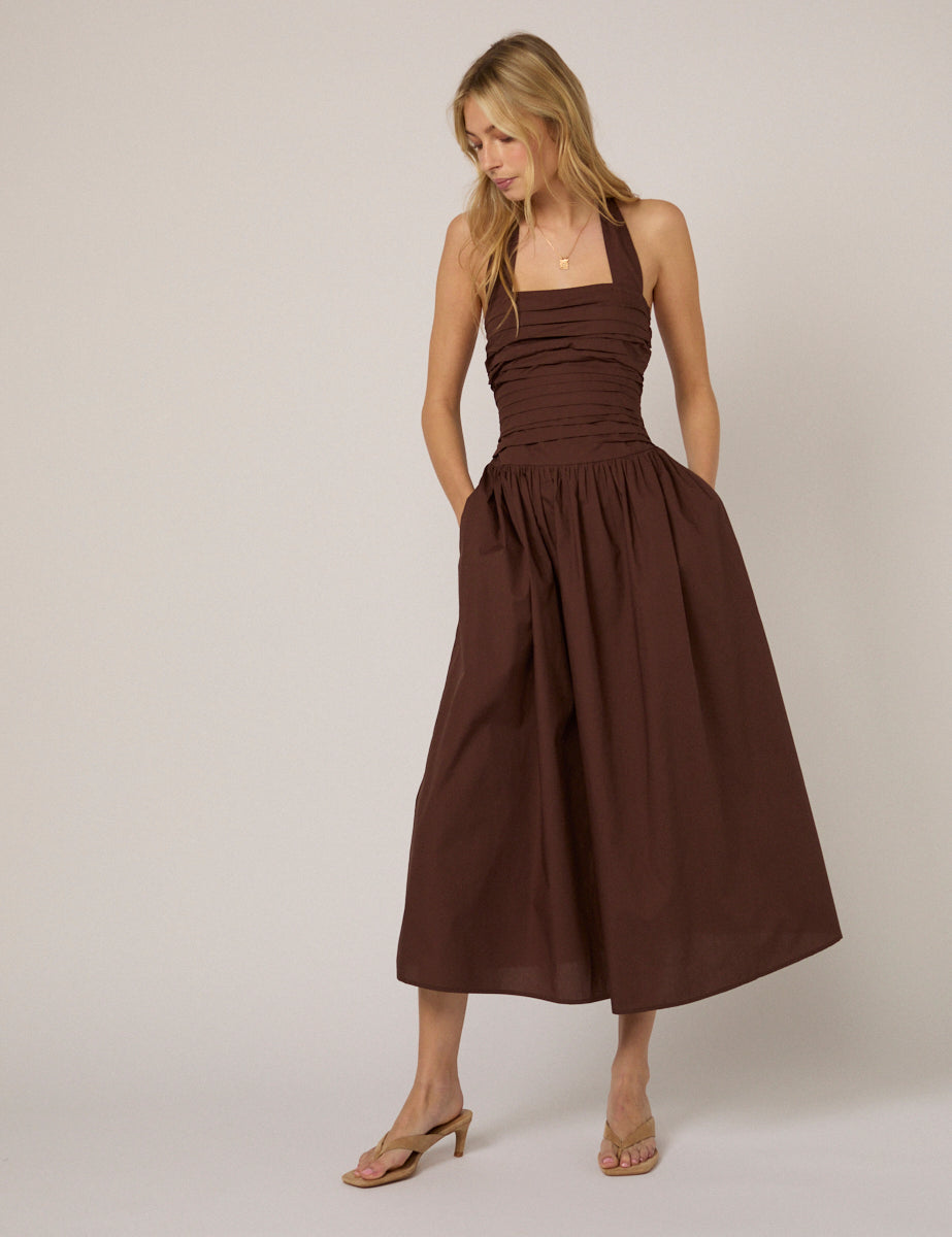 Brown Drop Waist Lilah Midi Dress Brown Drop Waist Lilah Midi Dress
