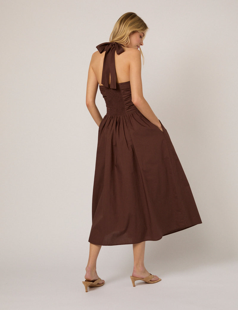 Brown Drop Waist Lilah Midi Dress