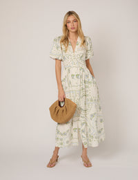 White Short Sleeve Floral Starlight Midi Dress