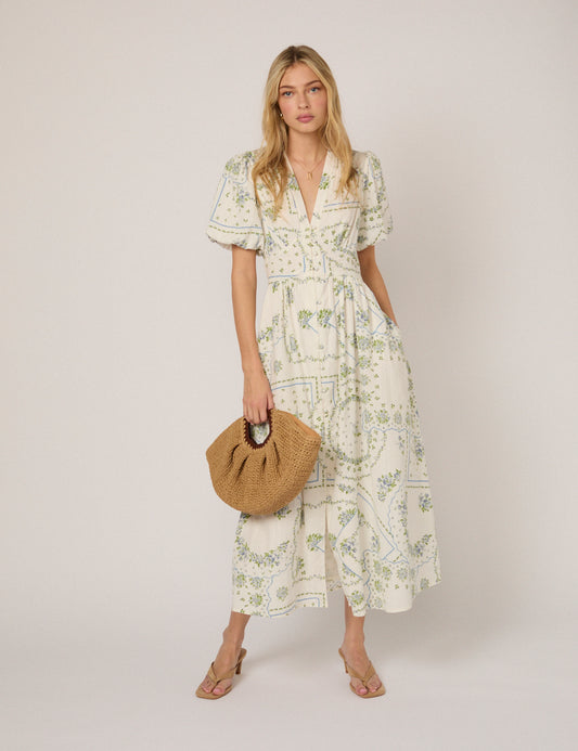White Short Sleeve Floral Starlight Midi Dress White Short Sleeve Floral Starlight Midi Dress