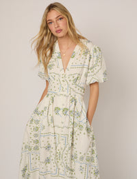 White Short Sleeve Floral Starlight Midi Dress