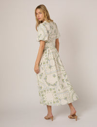 White Short Sleeve Floral Starlight Midi Dress