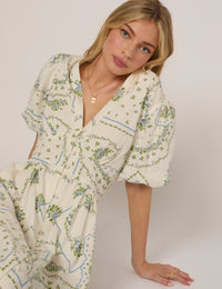 White Short Sleeve Floral Starlight Midi Dress