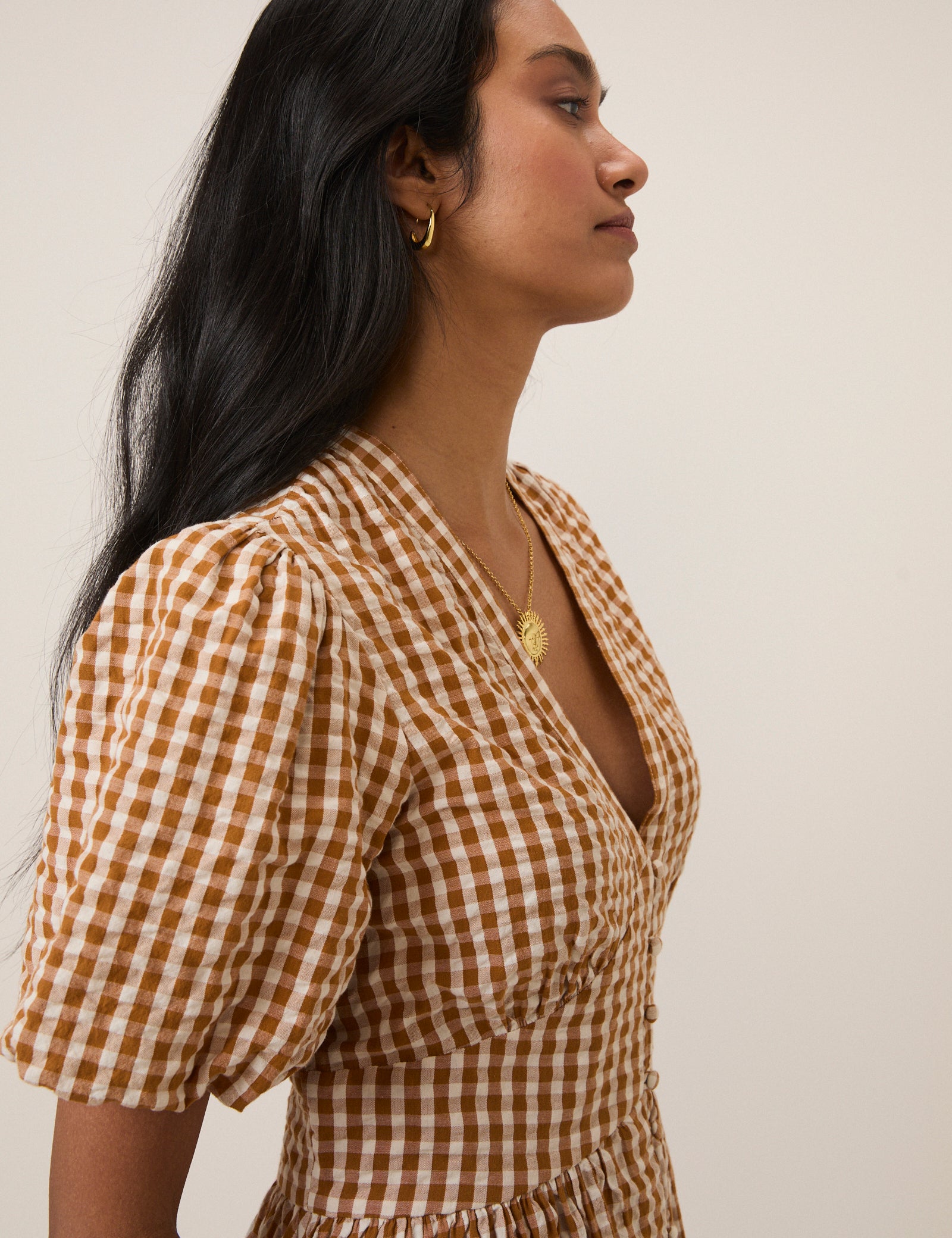 Orange Gingham Short Sleeve Starlight Midi Dress