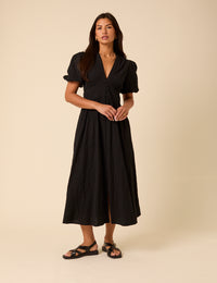 Black Short Sleeve Starlight Midi Dress