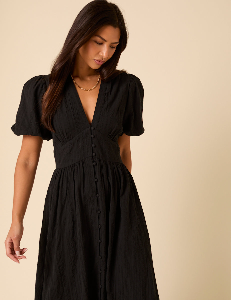 Black Short Sleeve Starlight Midi Dress