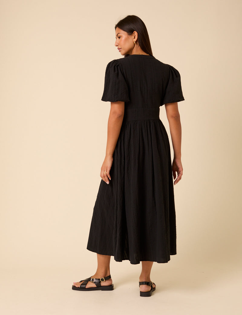 Black Short Sleeve Starlight Midi Dress
