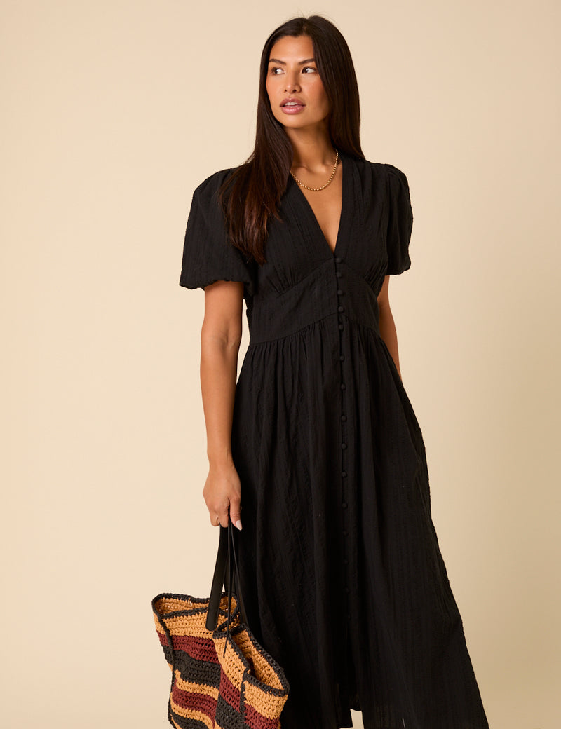 Black Short Sleeve Starlight Midi Dress