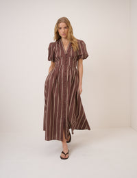 Cream and Brown Striped Starlight Midi Dress