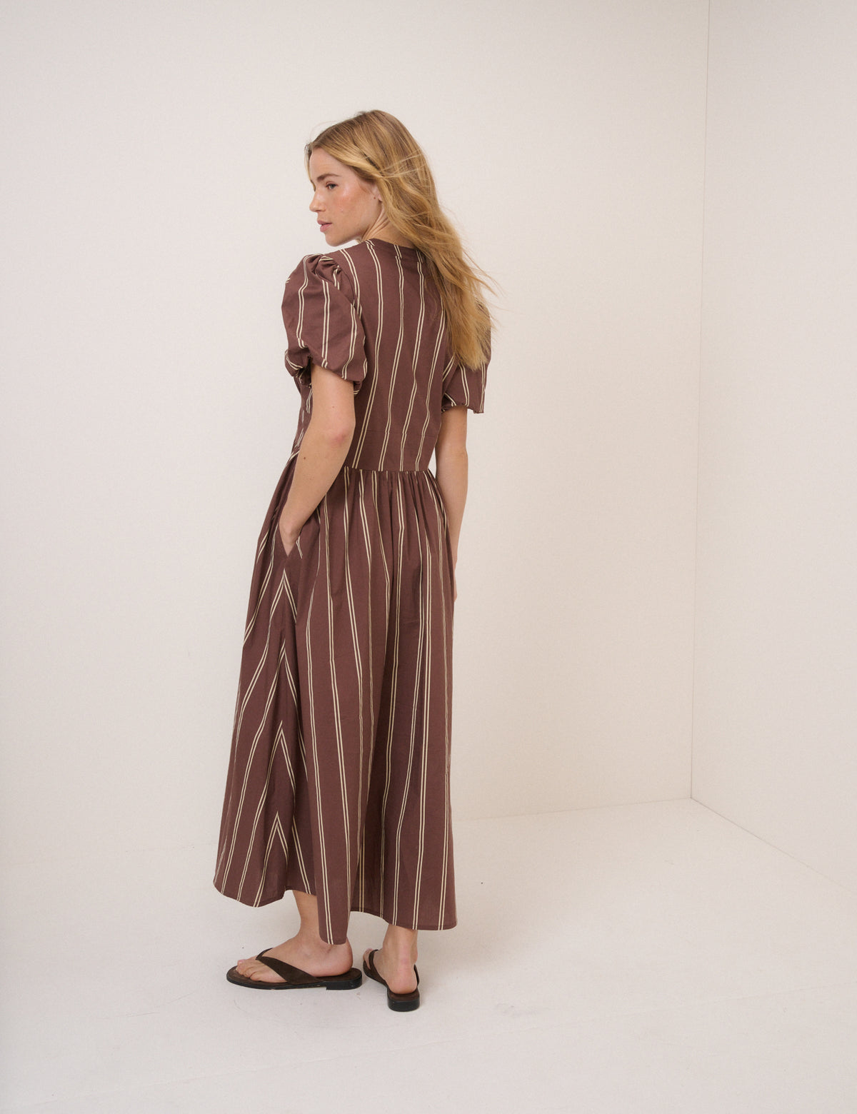 Cream and Brown Striped Starlight Midi Dress