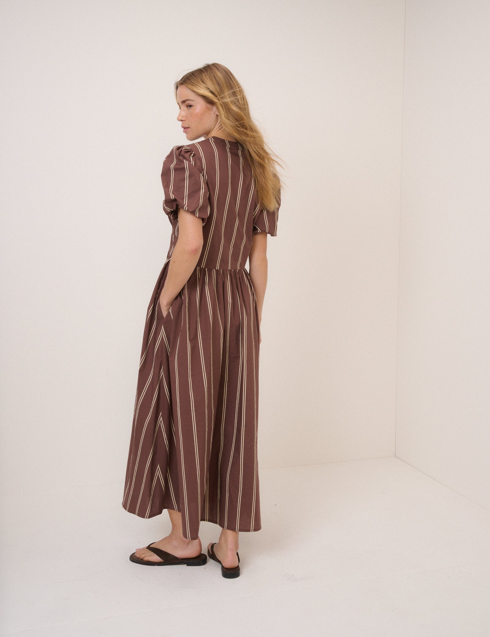 Cream and Brown Striped Starlight Midi Dress