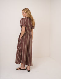 Cream and Brown Striped Starlight Midi Dress