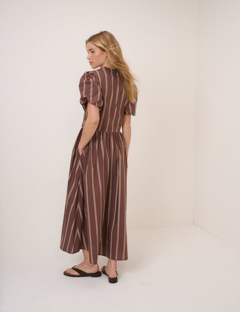 Cream and Brown Striped Starlight Midi Dress