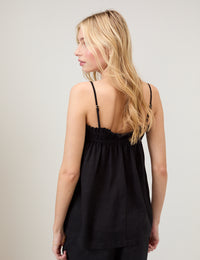 Black Linen-Blend Ruched Bandeau Top