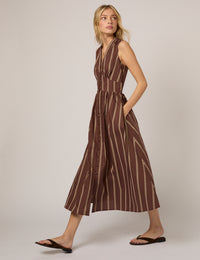 Brown Pinstripe Sleeveless Starlight Midi Dress