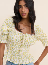 White and Yellow Floral Milkmaid Top