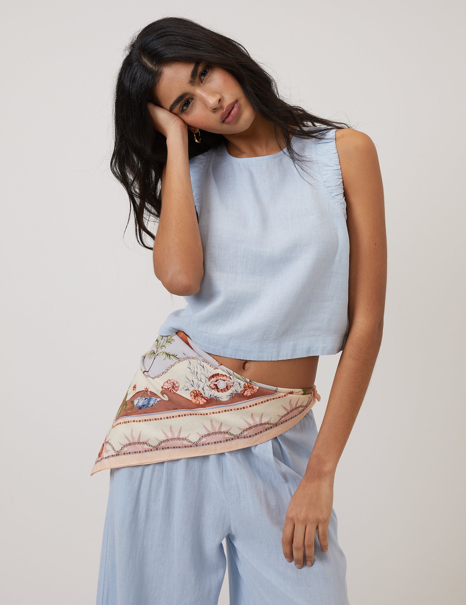 Light Blue Linen-Blend Top