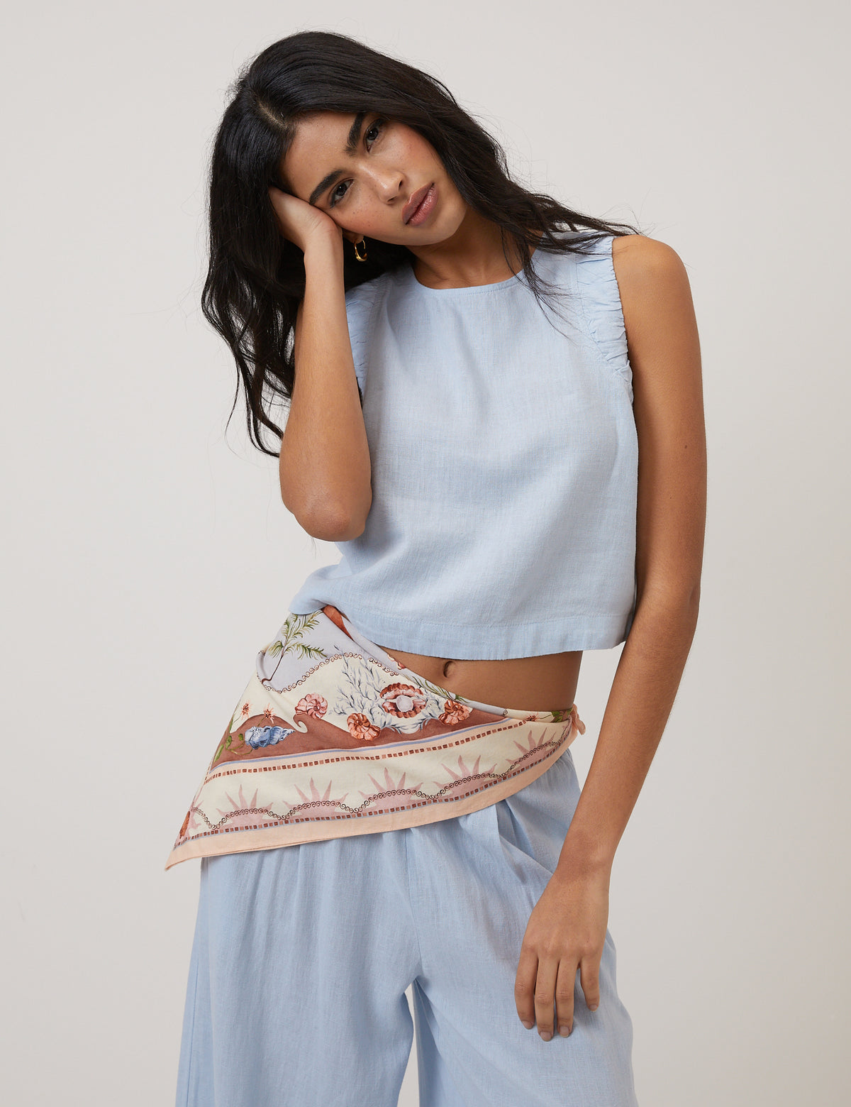 Light Blue Linen-Blend Top