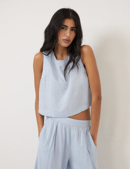 Light Blue Linen-Blend Top