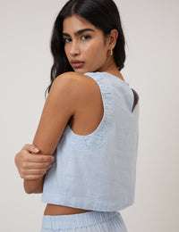 Light Blue Linen-Blend Top