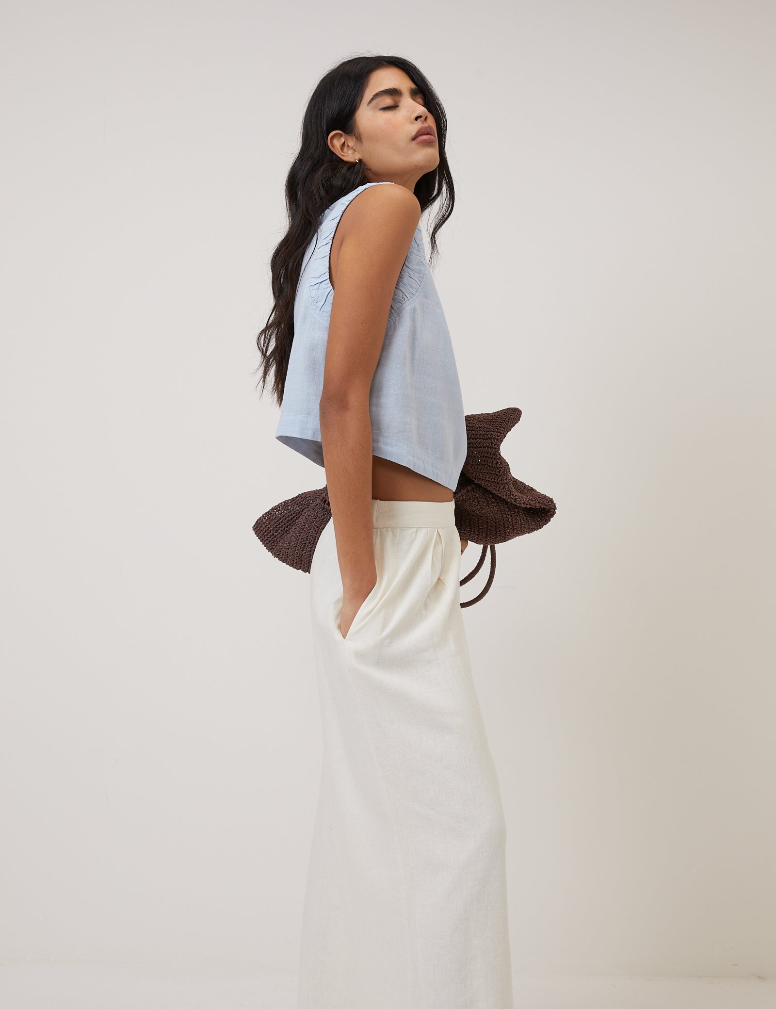 Light Blue Linen-Blend Top