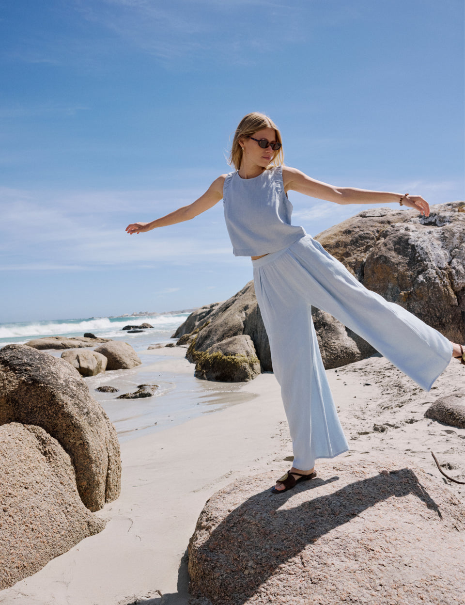 Light Blue Linen-Blend Top