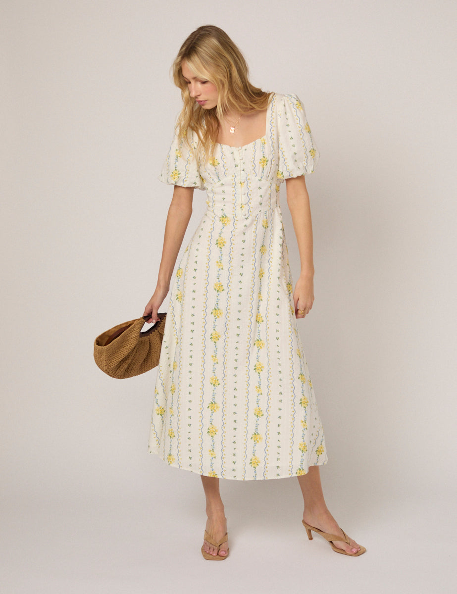 melody midi dress White Floral Puff Sleeve Melody Midi Dress