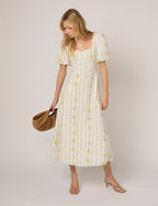 White Floral Puff Sleeve Melody Midi Dress