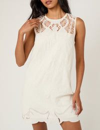 White Floral Embroidered Sonia Mini Dress